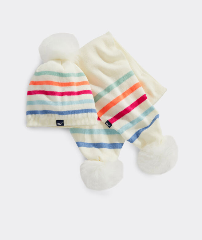 Girls' Multi-Stripe Knit Beanie & Scarf Set