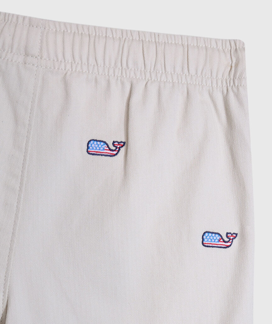 OUTLET Boys' Americana Whale Embroidered Herringbone Chino Shorts
