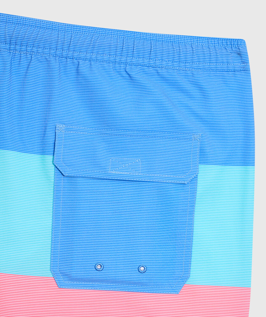 OUTLET 7 Inch Engineered Stripe Chappy Swim Trunks