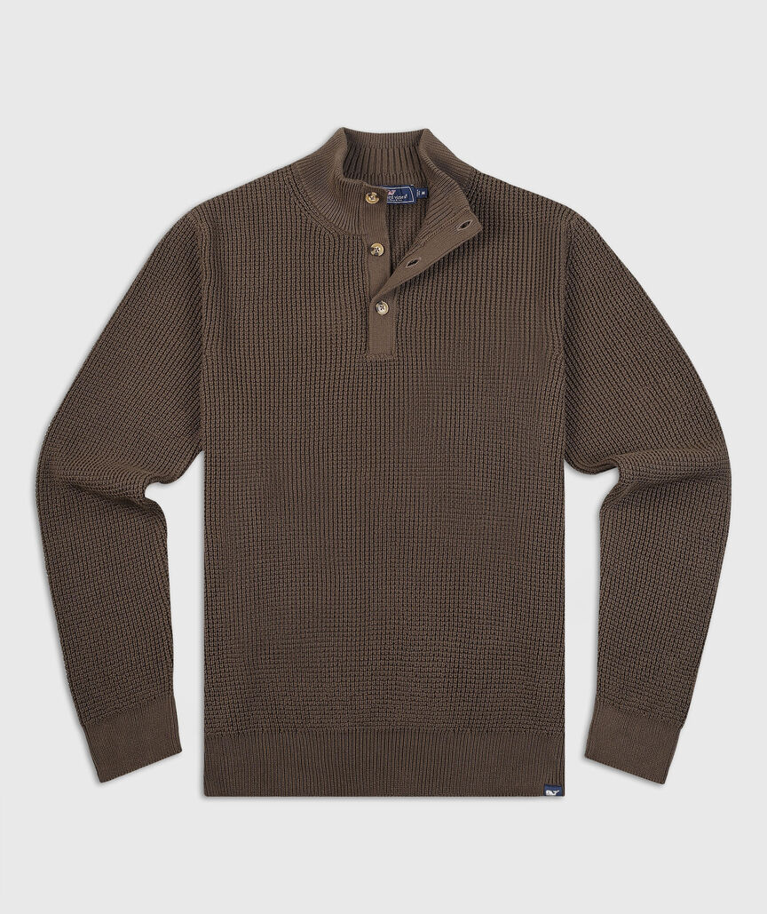 OUTLET Waffle-Knit Button Mockneck Sweater