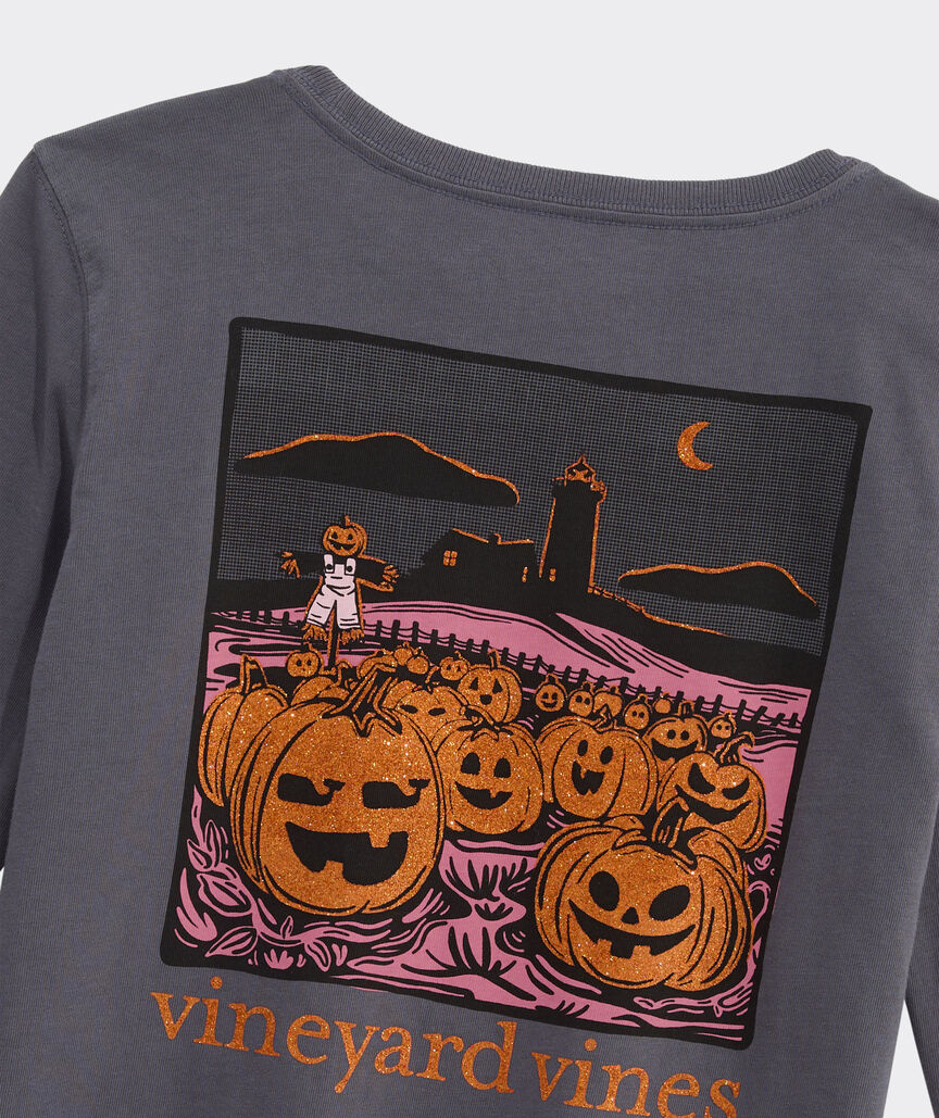 Girls' Glitter Pumpkin Long-Sleeve Pocket Tee