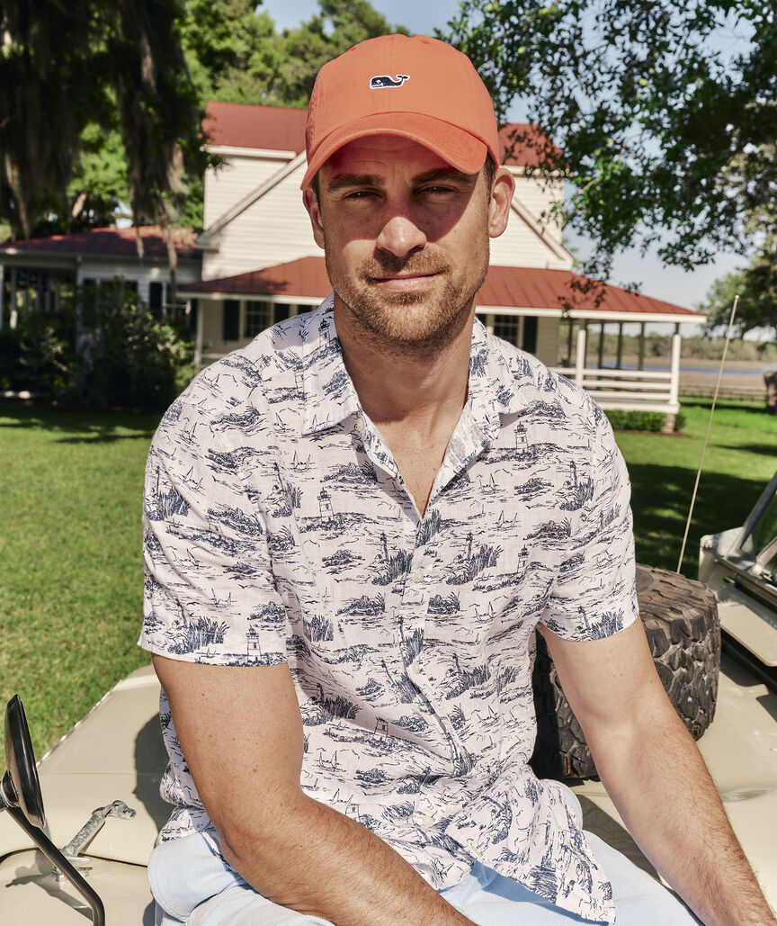 Linen Short-Sleeve Ocean View Toile Shirt