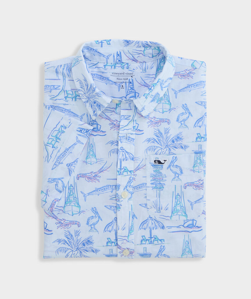 Boys' Key West Scenic Cotton Short-Sleeve Shirt