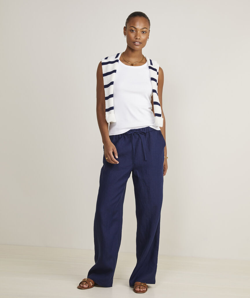 White Sharon Tie-waist Linen Pants