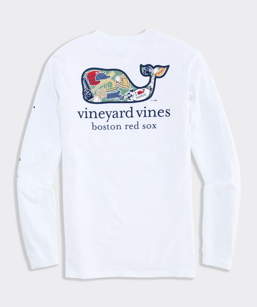 Boston Red Sox Long-Sleeve Sticker Whale Fill Pocket T-Shirt