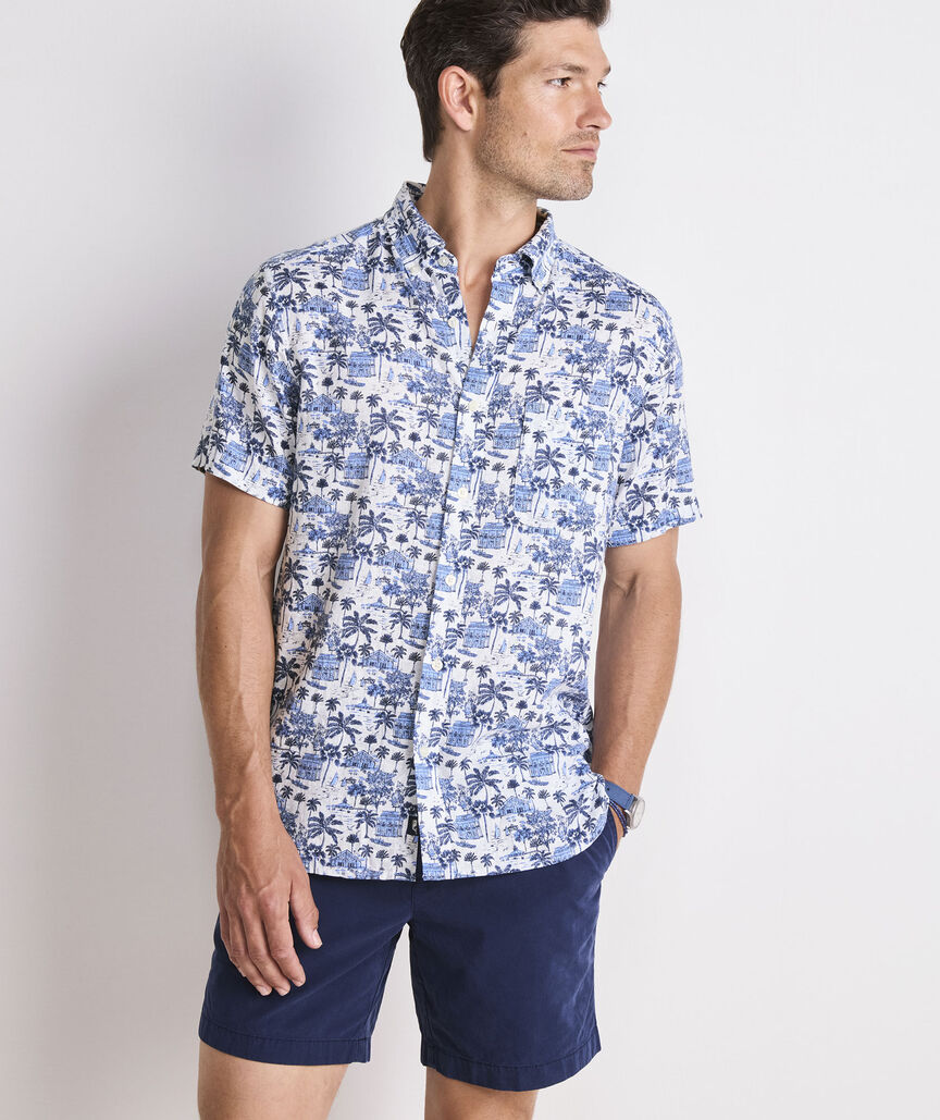 Gasparilla Scene Linen Blend Short-Sleeve Shirt