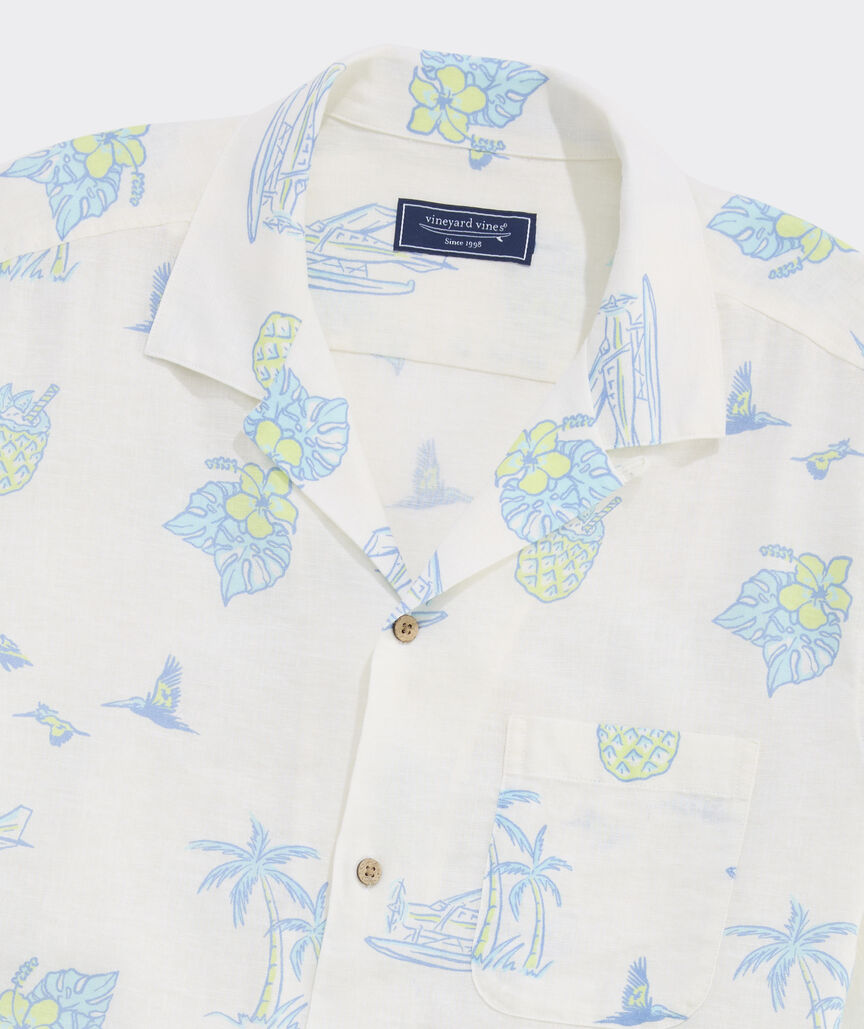Tropical Airways Linen Blend Short-Sleeve Cabana Shirt