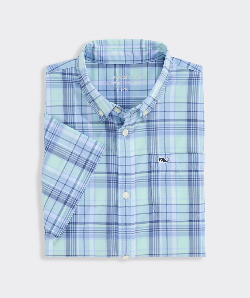 Boys' Conch Shell Plaid Featherweight Short-Sleeve Shirt