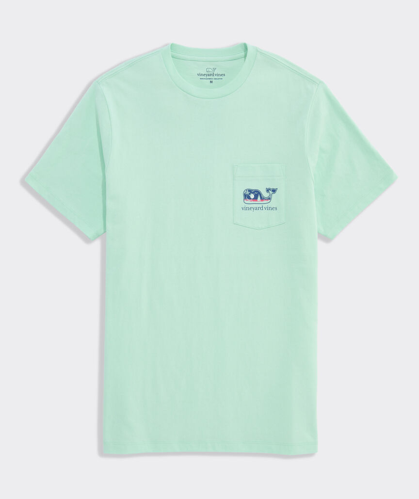 Palm Tree Boat Scenic Whale Short-Sleeve Pocket Tee