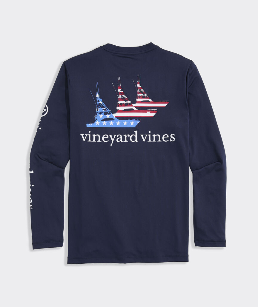 Boys' Performance Sportfisher USA Flag Long-Sleeve Harbor Sun Tee