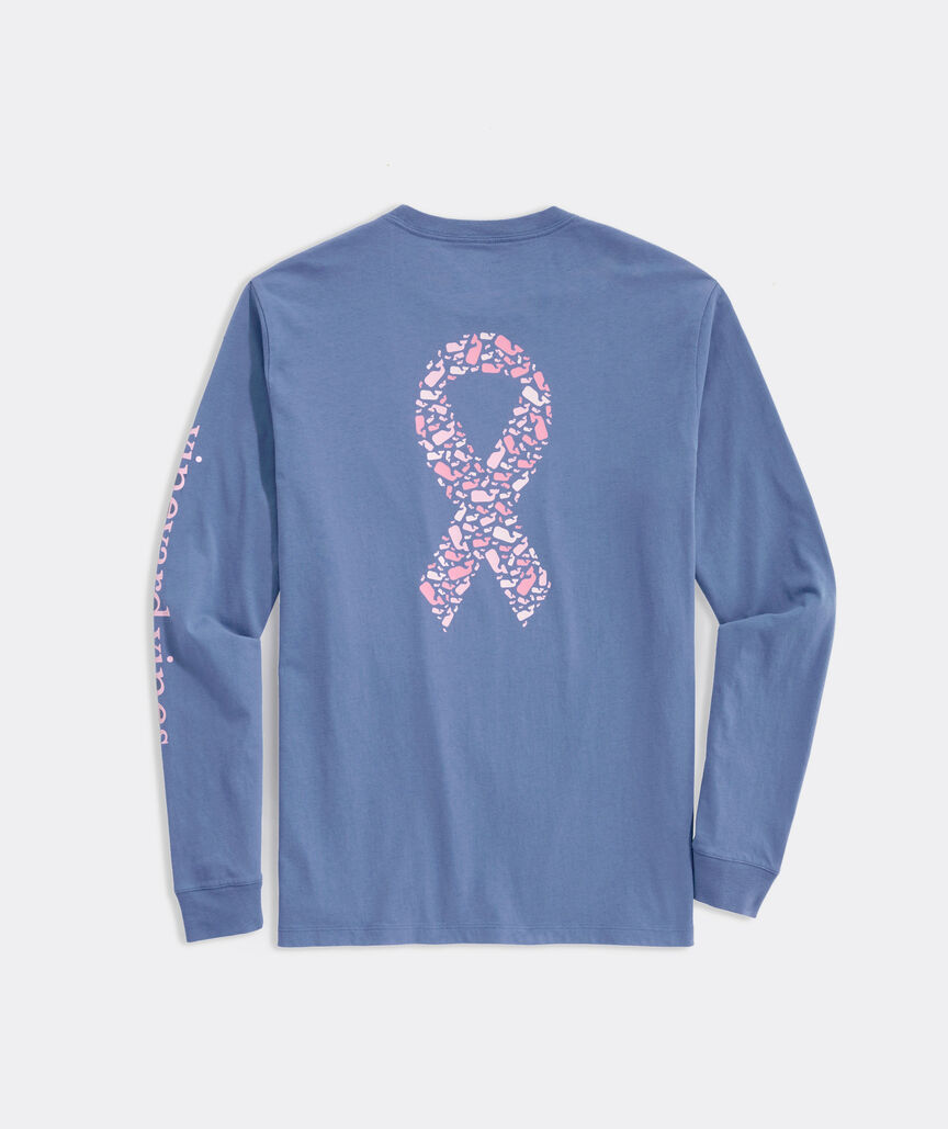 Men's Limited-Edition Breast Cancer Awareness Long-Sleeve Whale Ribbon Pocket Tee