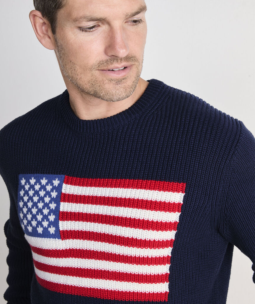 American Flag Cotton Crewneck Sweater