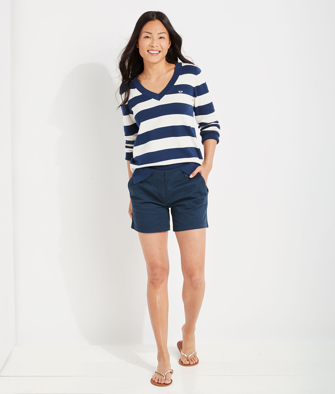 Shop Striped Heritage Cotton VNeck Sweater at vineyard vines