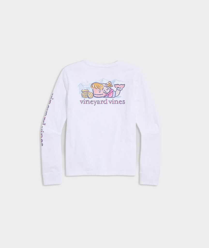 Girls' Watercolor Waffle Hut Whale Long-Sleeve Pocket Tee