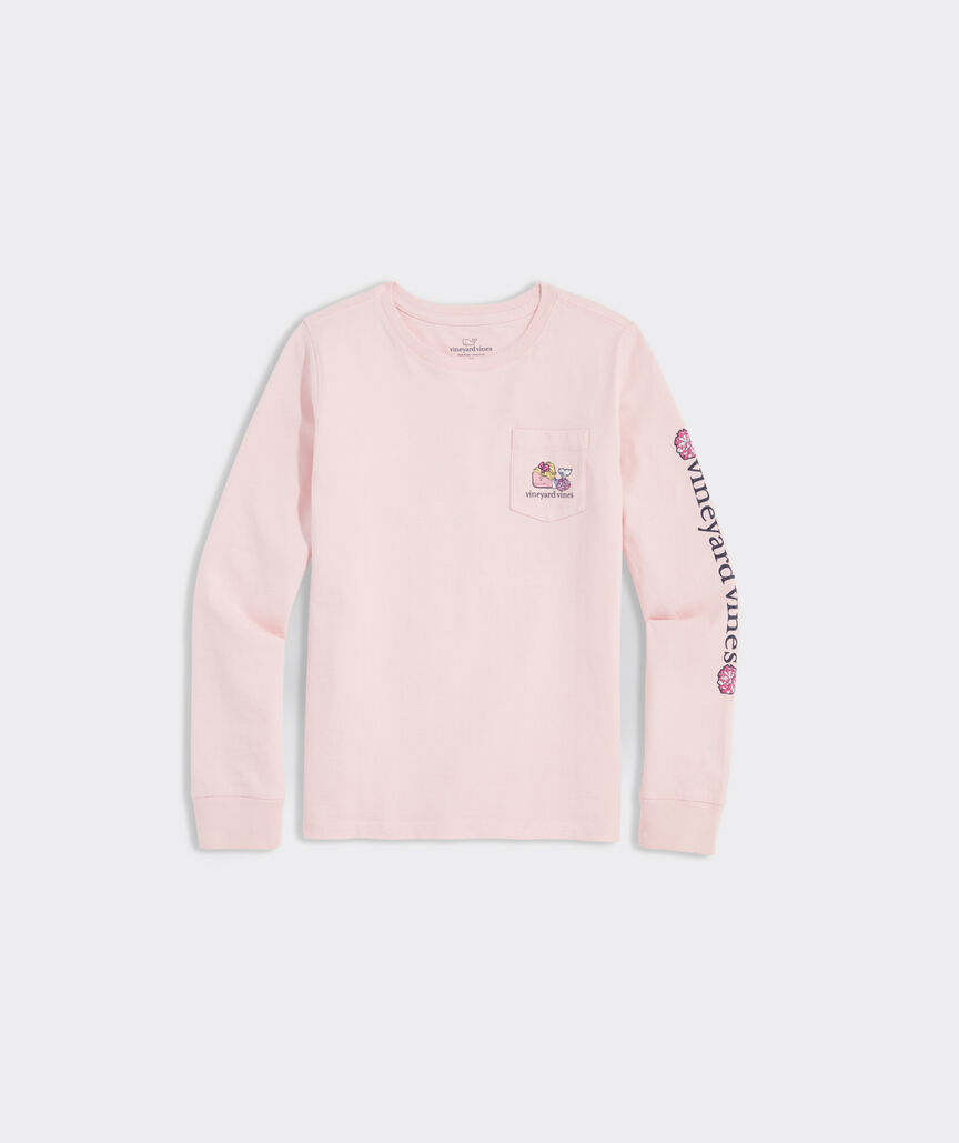 Girls' Glitter Cheerleader Whale Long-Sleeve Pocket Tee