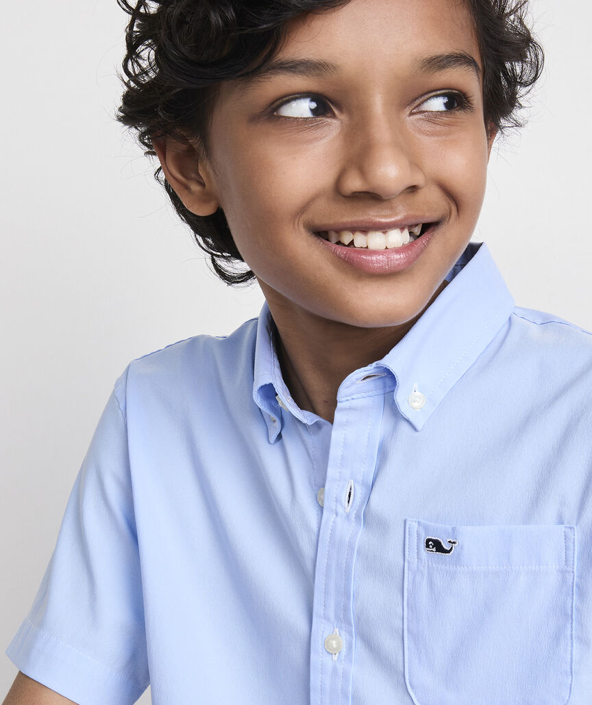 Boys' Performance Cotton Breakwater Solid Short-Sleeve Shirt