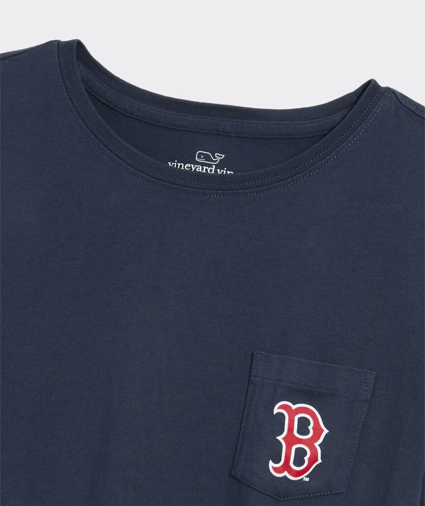 Women's Boston Red Sox Short-Sleeve Sticker Whale Fill Pocket T-Shirt