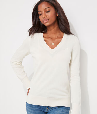 Vineyard Vines Cotton Heritage V-Neck Sweater (White) (Size: Small)