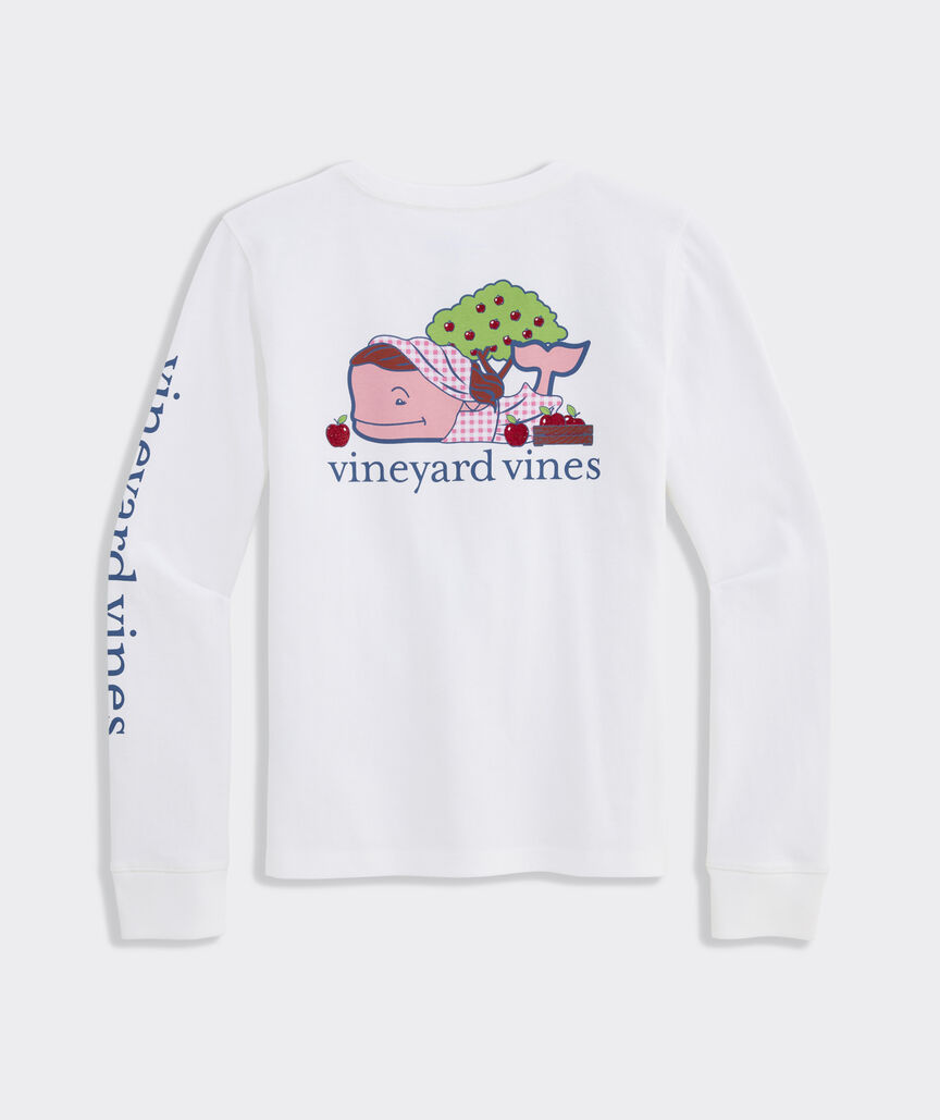 Girls' Apple Picking Whale Long-Sleeve Pocket Tee