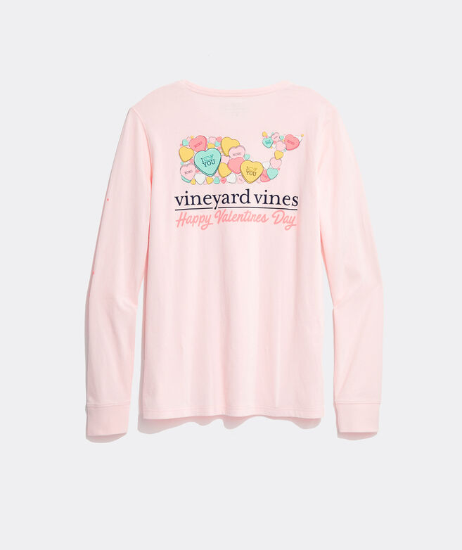 Valentine's Day Candy Hearts Whale Long-Sleeve Pocket Tee