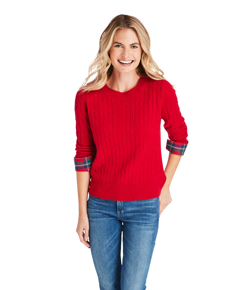 Merry Plaid Cuff Coral Lane Cashmere Sweater