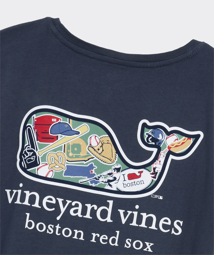 Women's Boston Red Sox Short-Sleeve Sticker Whale Fill Pocket T-Shirt