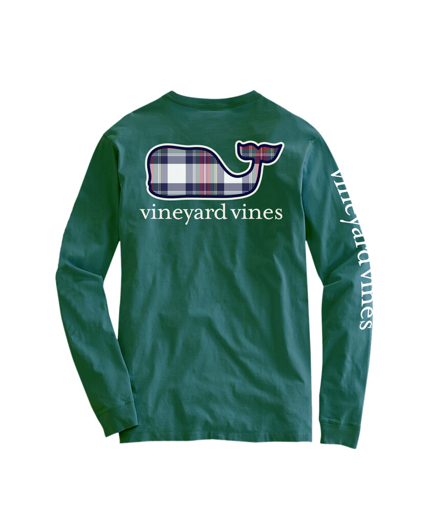 OUTLET Women's Holiday Plaid Whale Long-Sleeve Pocket Tee