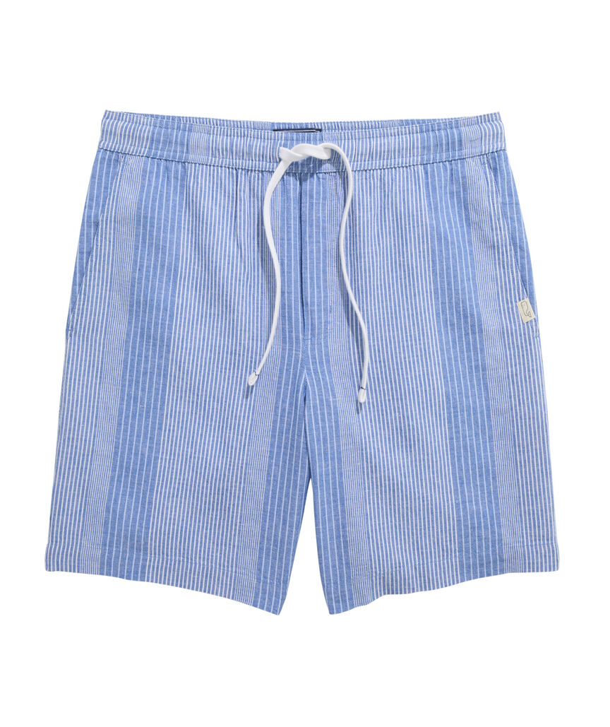 OUTLET 7 Inch Party Stripe Cotton Linen Pull-On Shorts