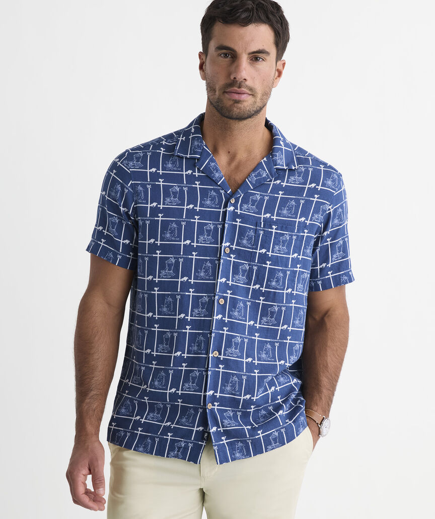 Kentucky Derby Linen Cocktail Time Short-Sleeve Cabana Shirt