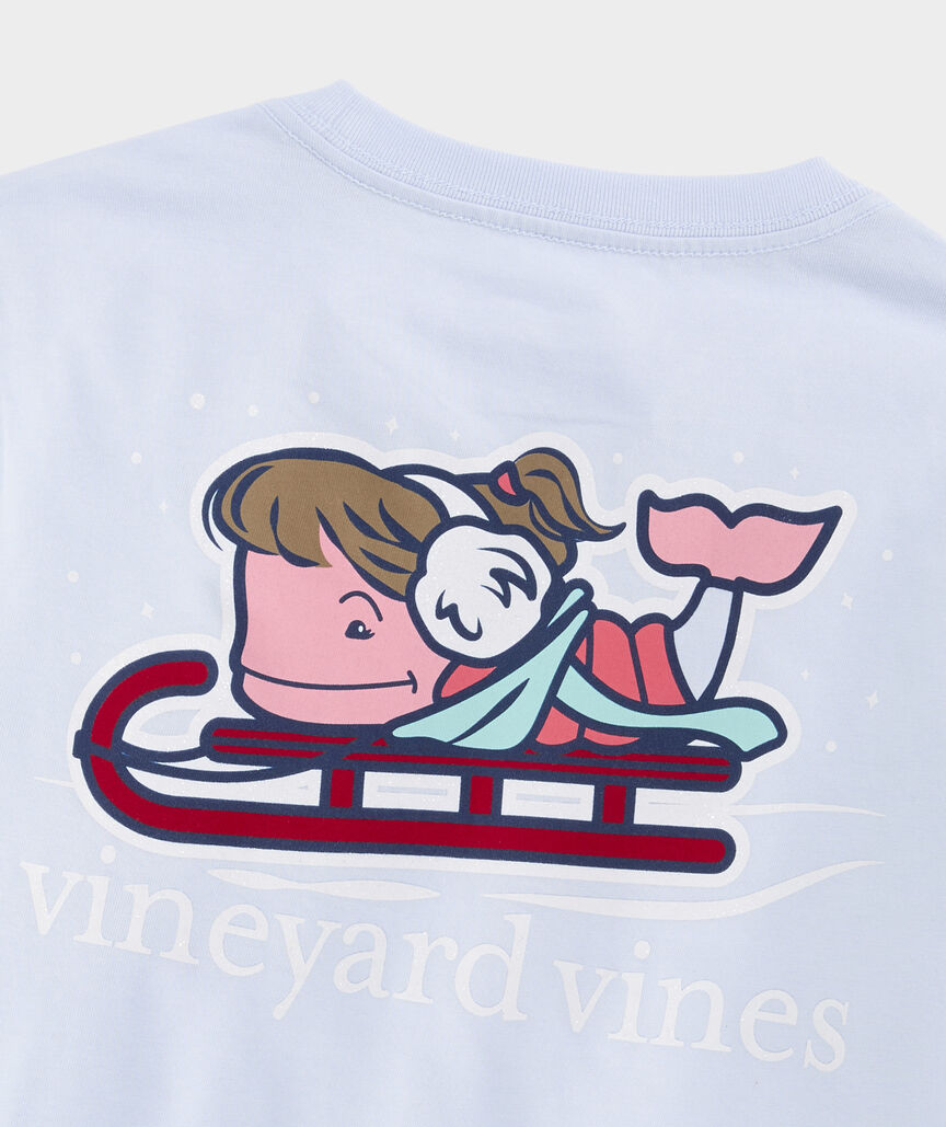 OUTLET Girls' Sledding Glitter Whale Long-Sleeve Pocket Tee