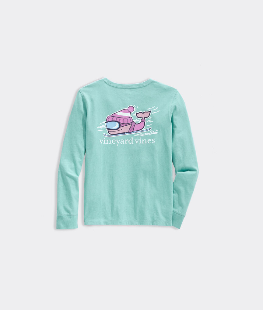Vineyard Vines Womens Pink T-Shirt Long Sleeve Blue Whale Logo Crew Neck Sz  M