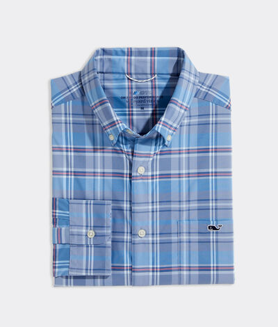 Vineyard Vines On-The-Go Nylon Plaid Shirt (Blue) (Size: Small)