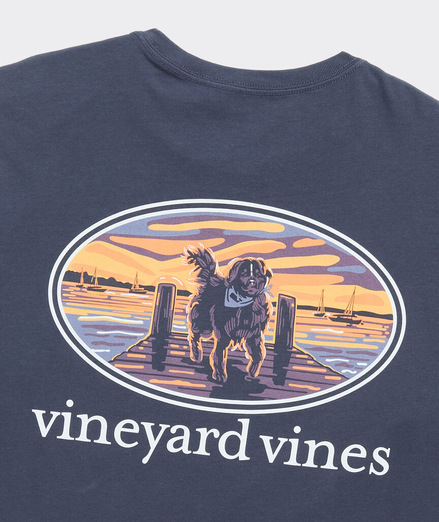 Sunset Pier Bernese Mountain Dog Short-Sleeve Pocket Tee