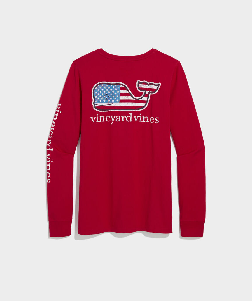 Women's Flag Whale Long-Sleeve Pocket Tee