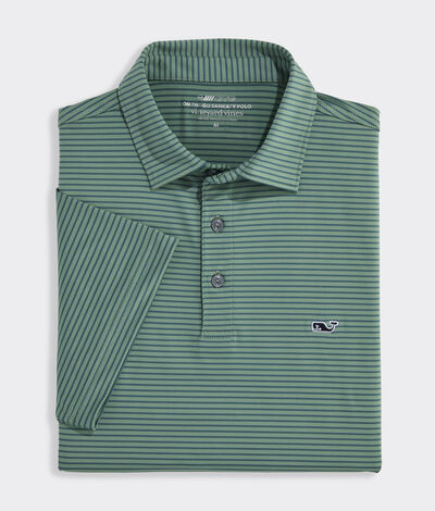 Vineyard Vines Performance Bradley Stripe Sankaty Polo (Olive/Backninegrn) (Size: M)