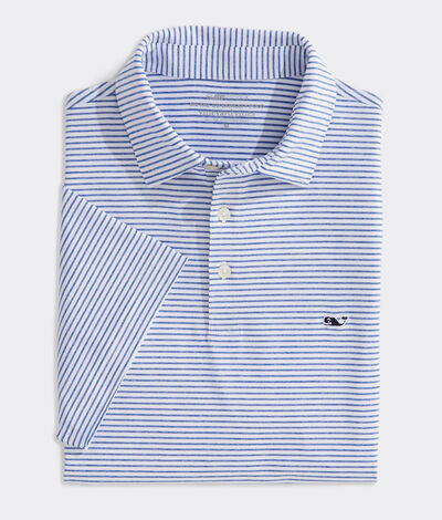Vineyard Vines Performance Bradley Stripe Sankaty Polo (Yacht Blue Tejeda) (Size: M)