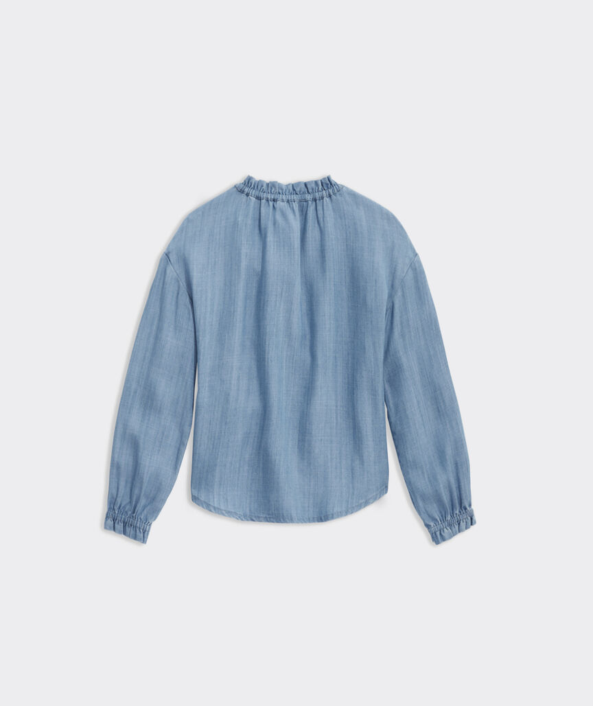 Girls' Chambray Ruffle Button-Front Top