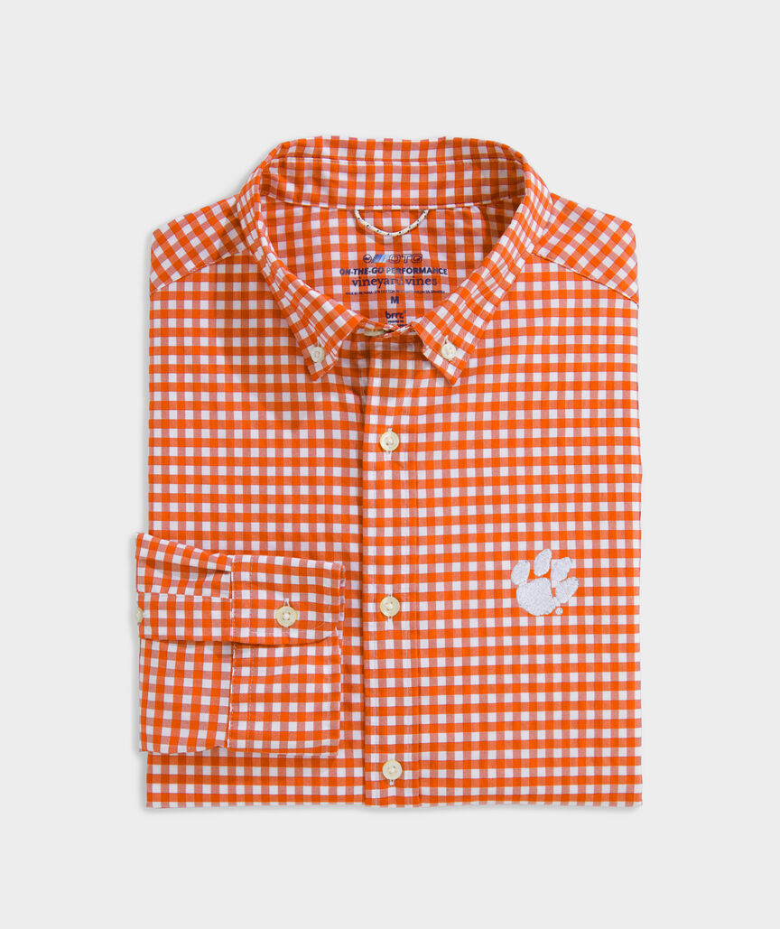 Clemson University On-The-Go brrrº Gingham Shirt