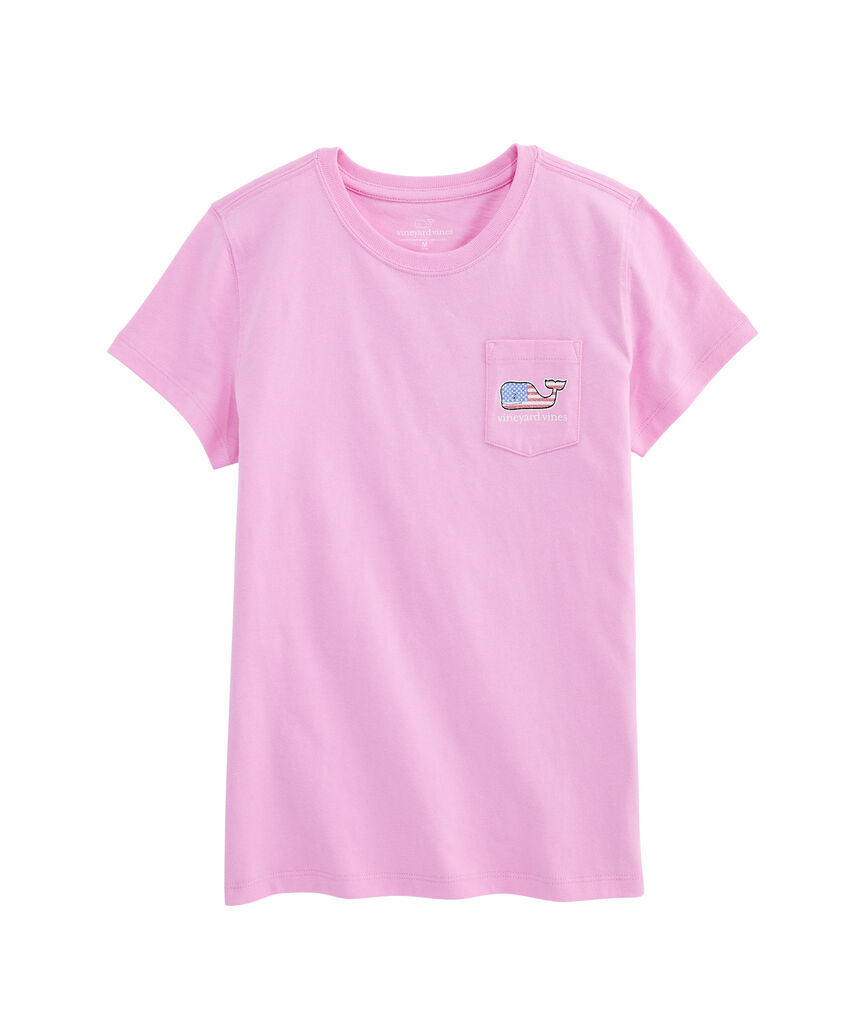 Girls' Glitter Flag Whale Short-Sleeve Pocket Tee