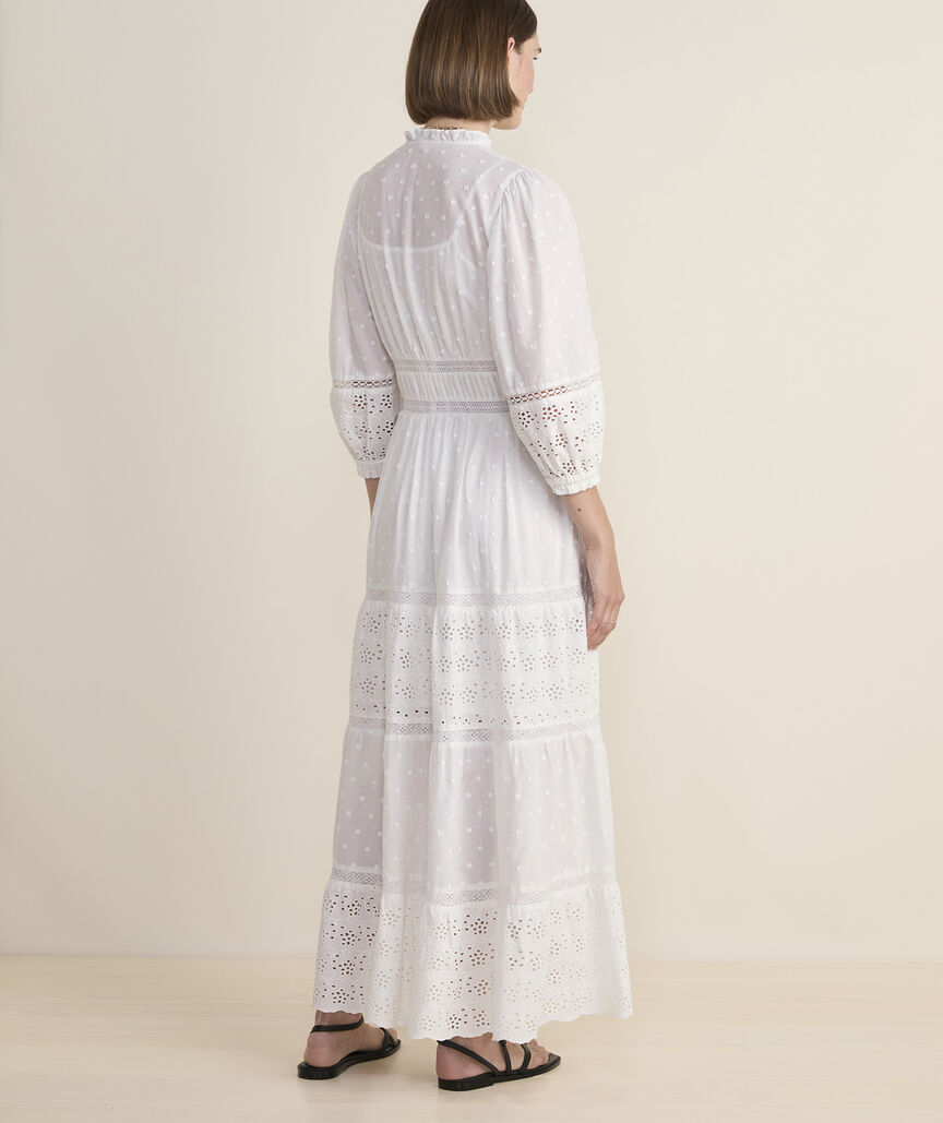 Eyelet Button-Front Maxi Dress