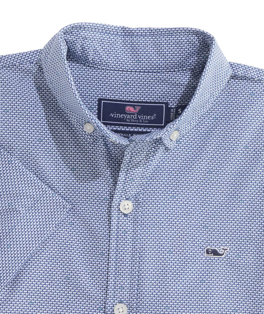 OUTLET Boys' Poplin Short-Sleeve Micro Whale Shirt