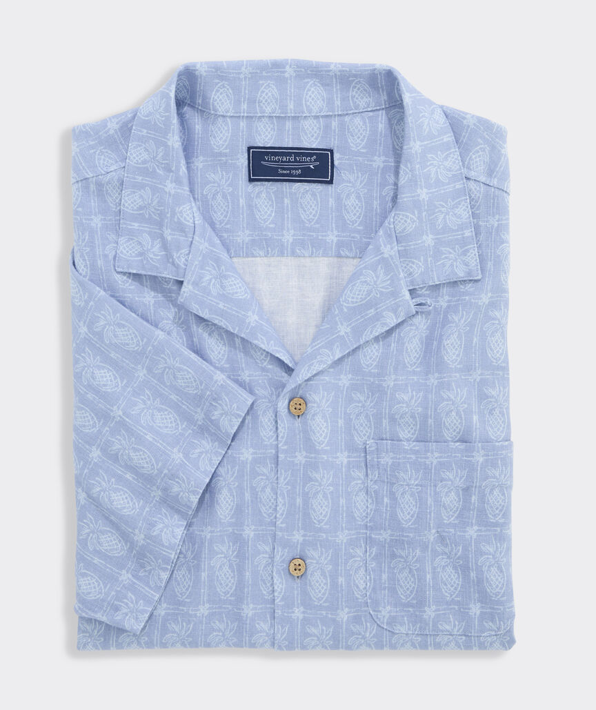 Etched Pineapple Linen Blend Cabana Shirt