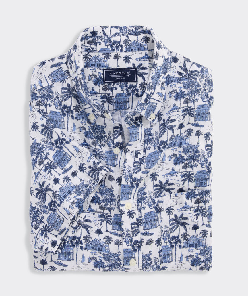 Gasparilla Scene Linen Blend Short-Sleeve Shirt