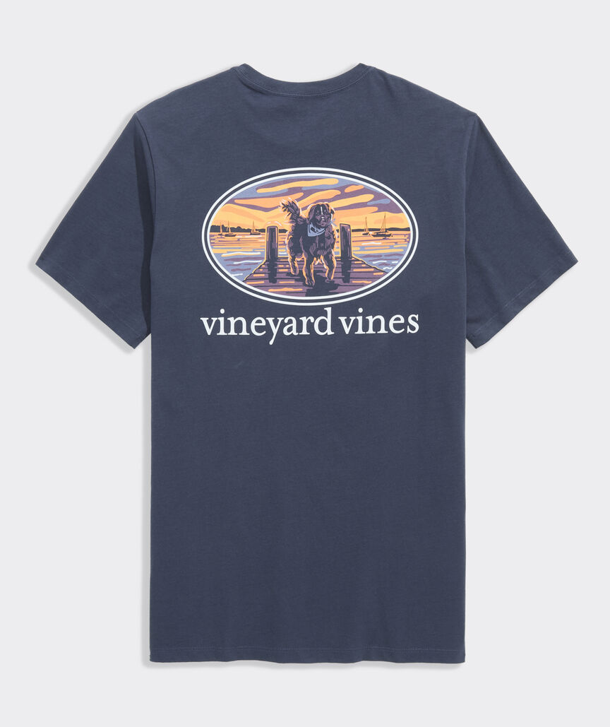 Sunset Pier Bernese Mountain Dog Short-Sleeve Pocket Tee