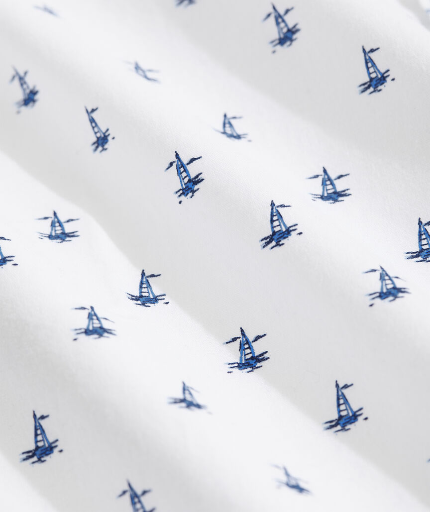 Boys Sailboat Micro Printed Short Sleeve Shirt
