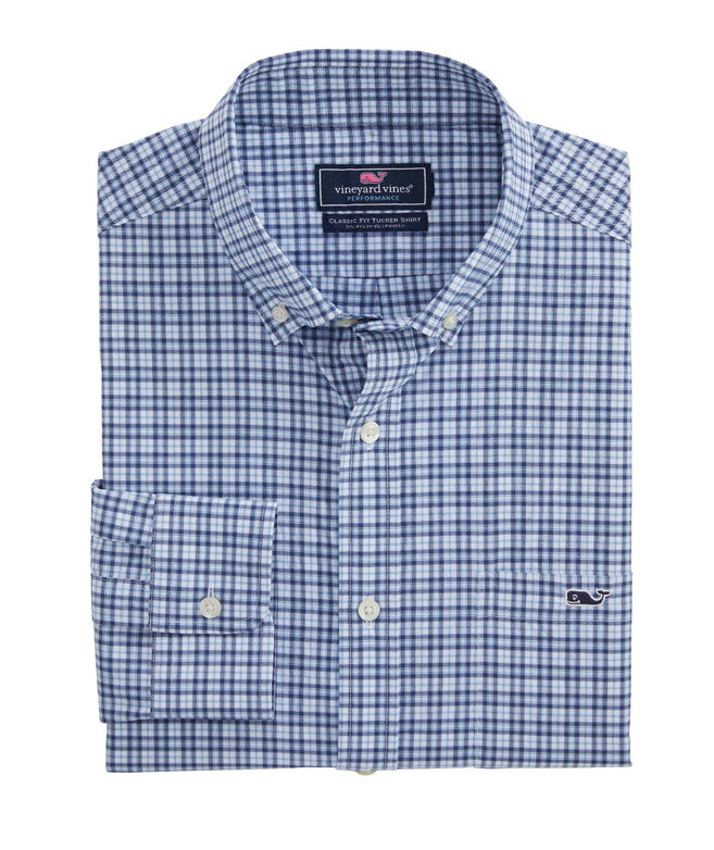 Shop Classic Fit Plaid On-The-Go Performance Tucker Shirt at vineyard vines