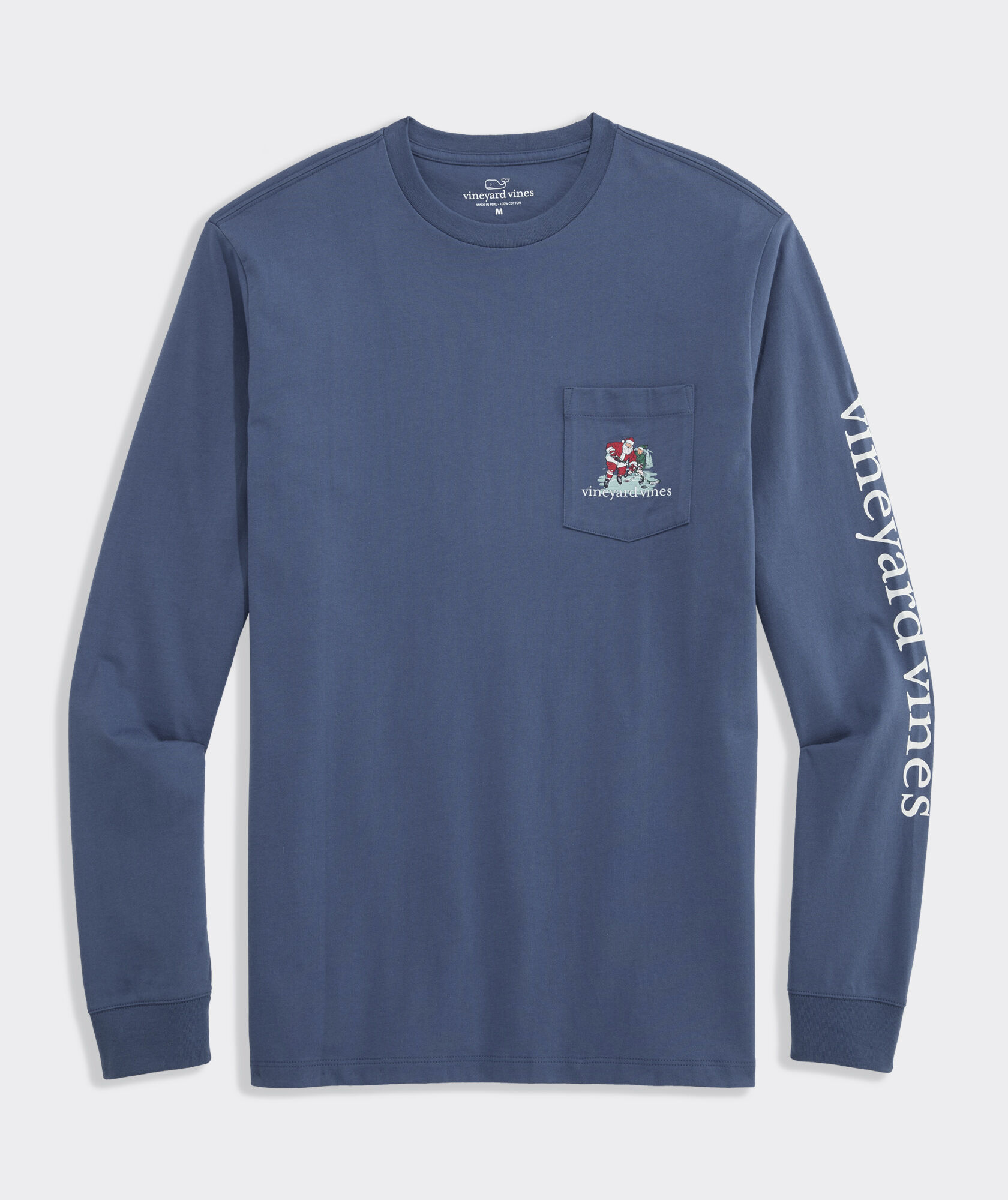 Santa Hockey With Elves Long-Sleeve Pocket Tee