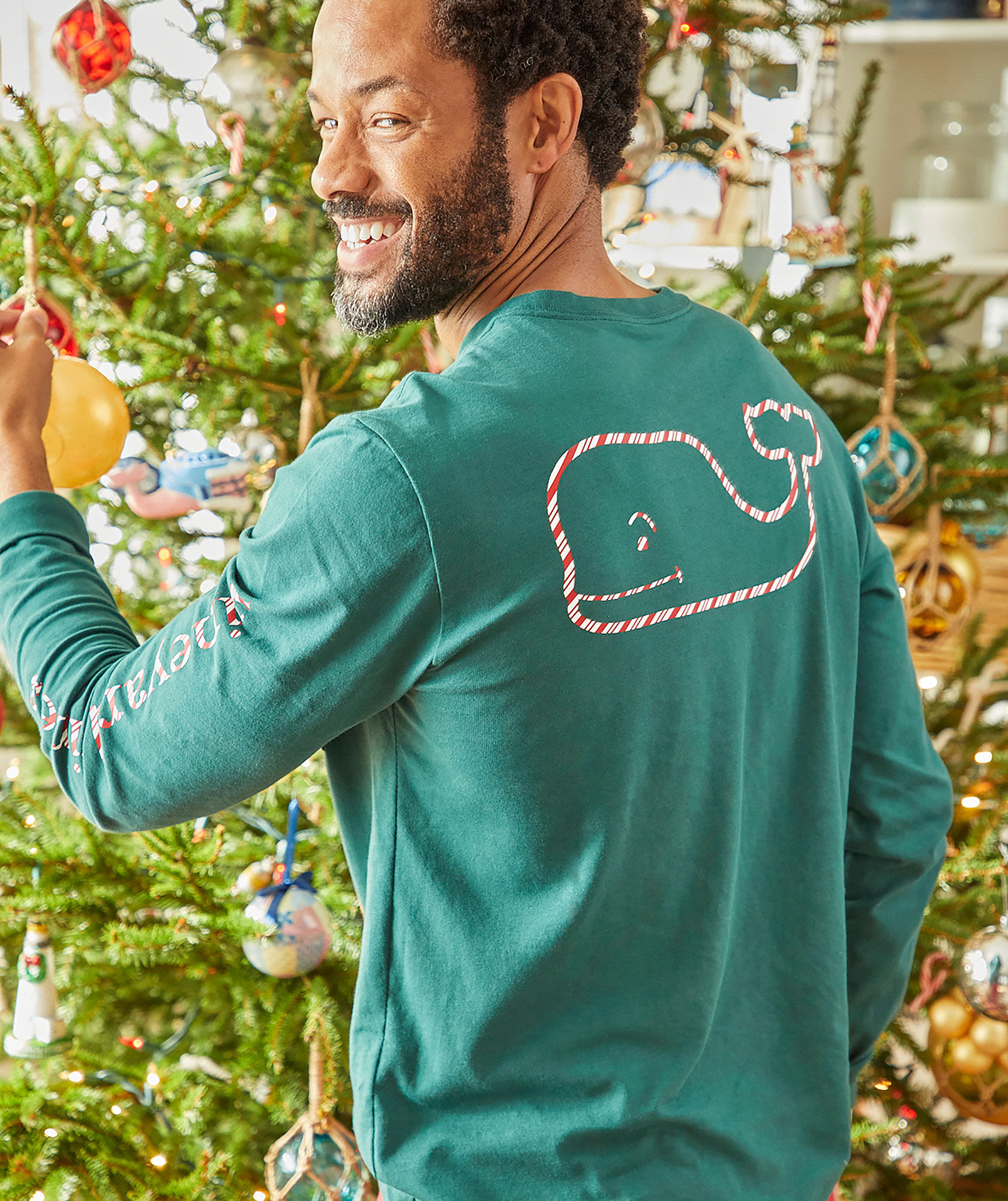 Vineyard Vines Long Sleeve Green Christmas Shirt 2022 Shop Candy Cane Whale Long-Sleeve Pocket Tee At Vineyard Vines