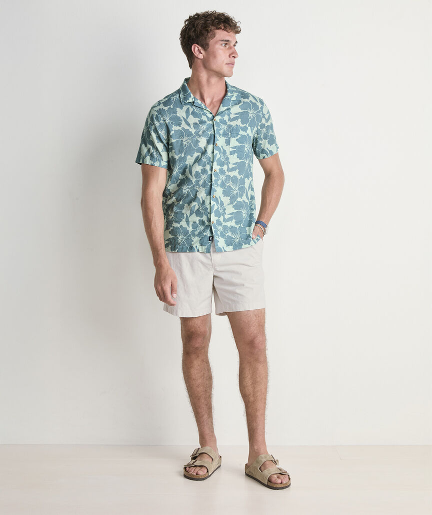 Hibiscus Floral Linen Blend Short-Sleeve Cabana Shirt