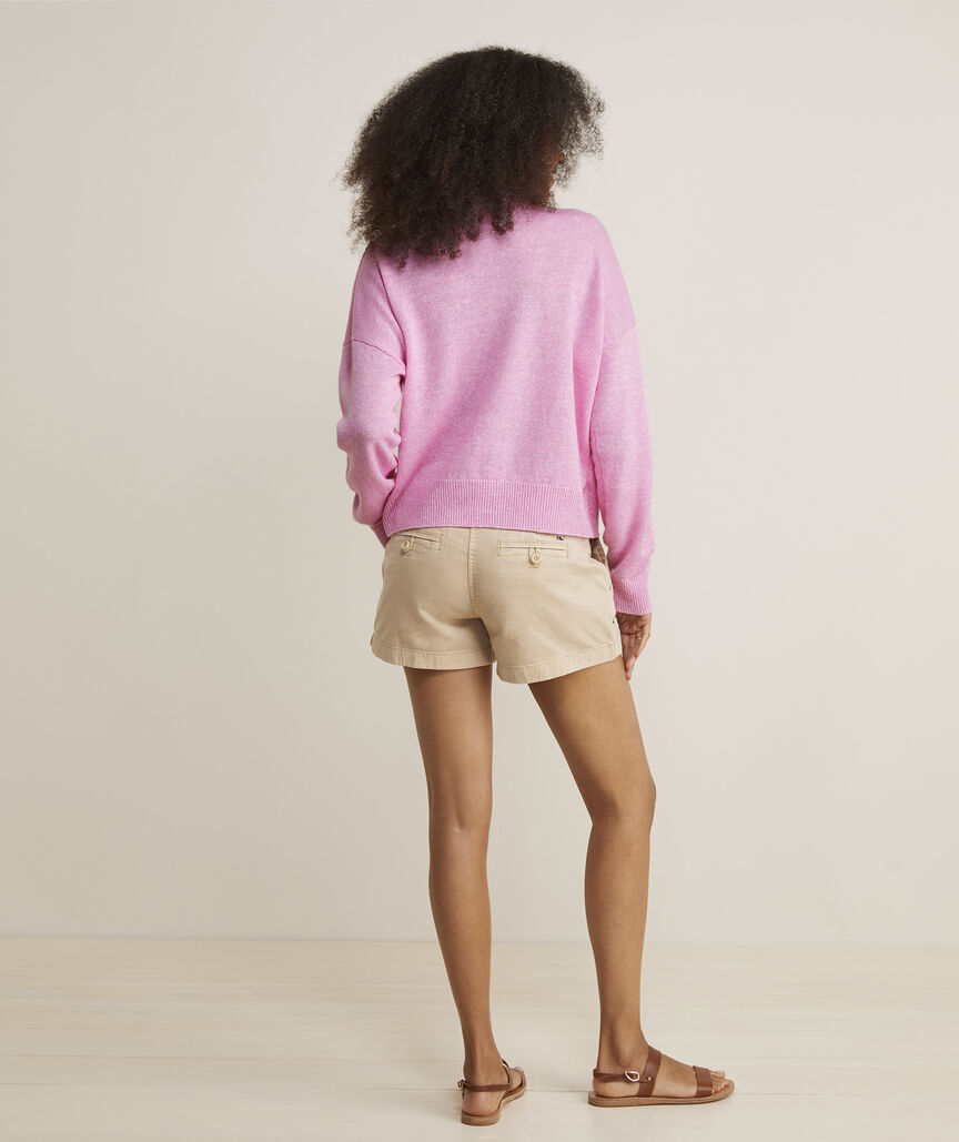 Linen Cashmere Lace-Up Crewneck Sweater
